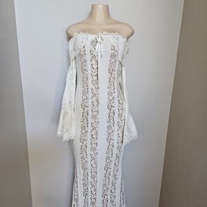 ✨ Boho Off-the-Shoulder Wedding Dress – Size L (NEW w/ Tags) ✨